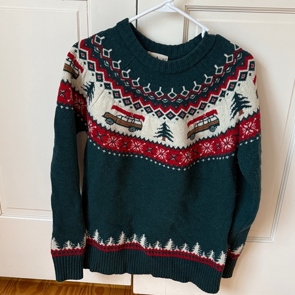 Kiel James Patrick Green Sweater with Red and White Accents